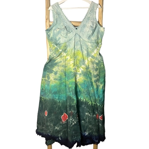 Greta Zueger tie dye embroidered boho maxi tank dress XL - Picture 1 of 9